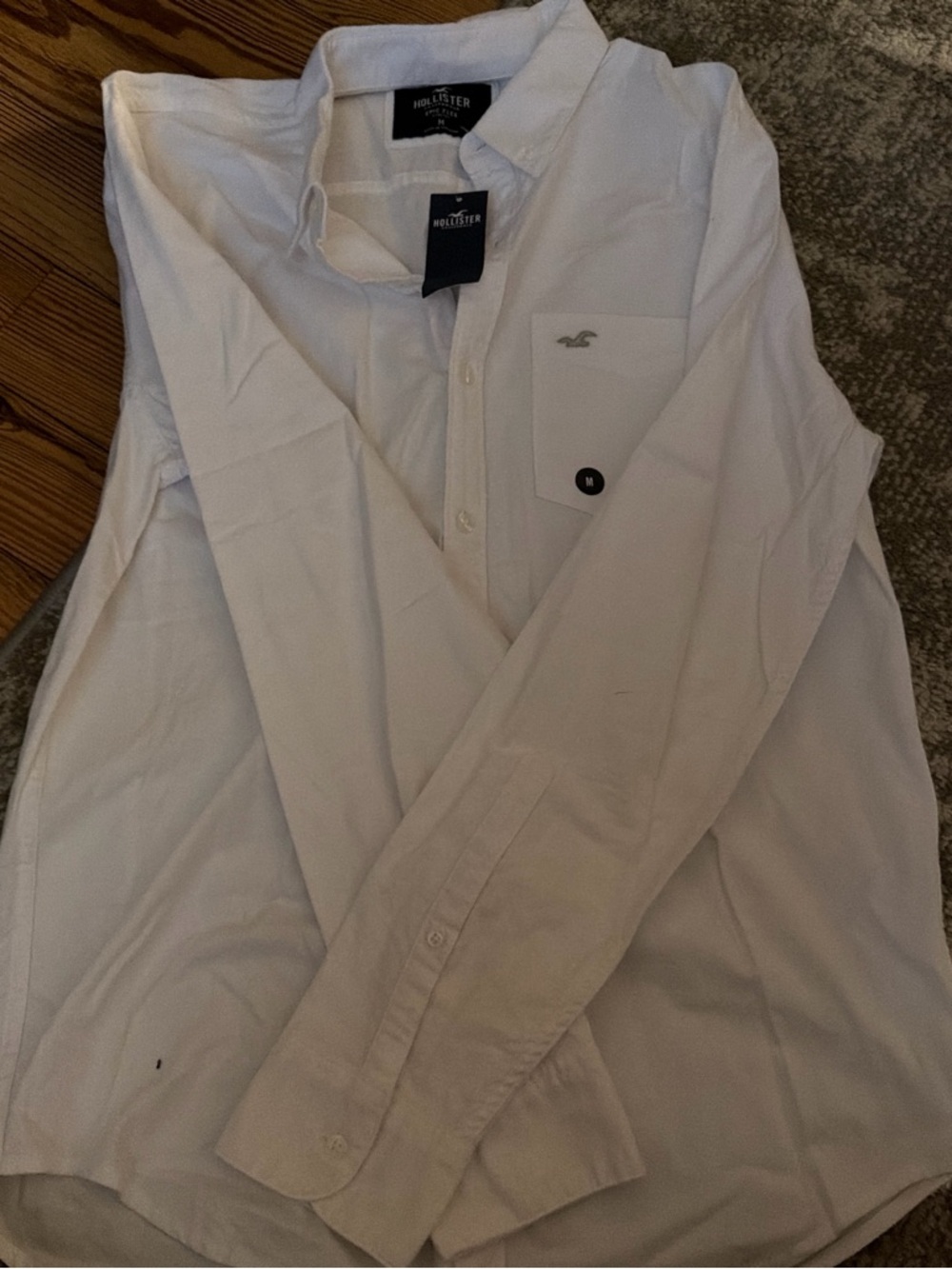 Hollister White Button-Down Shirt with Logo Pocket
